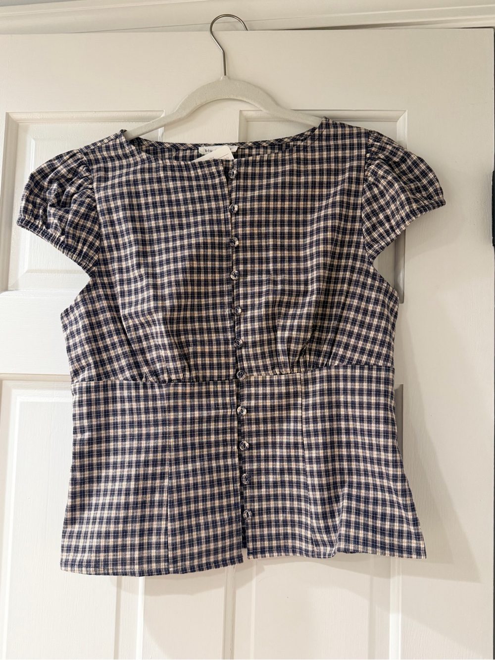 Blu Pepper Navy and Cream Gingham Button-Front Blouse